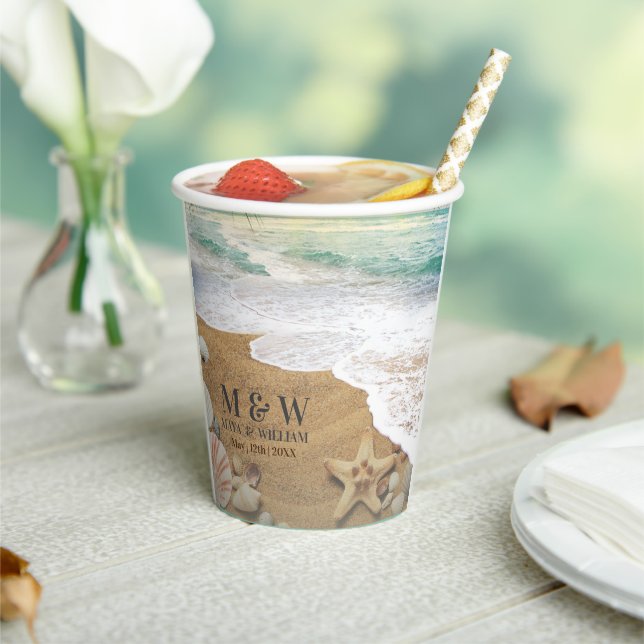 Vasos De Papel Elegante Playa De Sunshine Y Océano Azul (in situ)