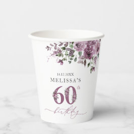 Vasos De Papel Elegante Purple Flowers Fiesta de cumpleaños númer