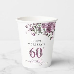Vasos De Papel Elegante Purple Flowers Fiesta de cumpleaños númer