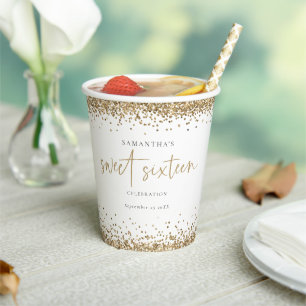 Vasos De Papel Elegante Purpurina de oro Fecha Dulce Dieciséis