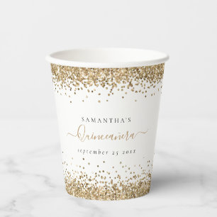 Vasos De Papel Elegante Purpurina de oro Nombre Fiesta Quinceañer