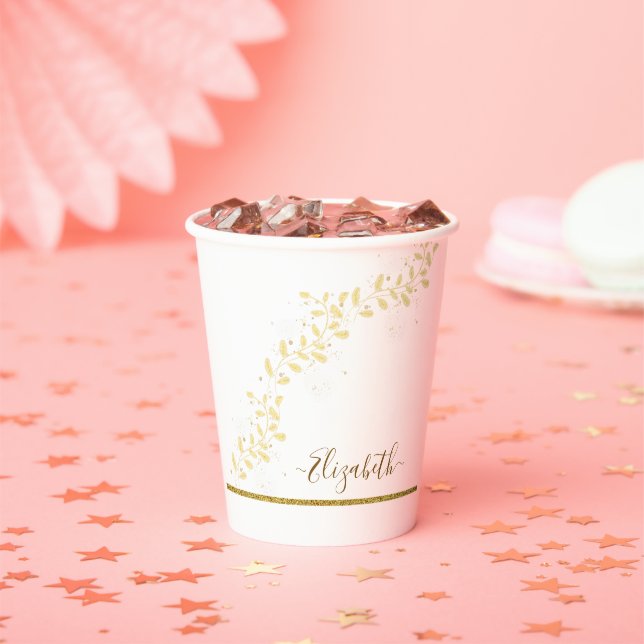 Vasos De Papel Elegante Purpurina dorado Monograma Nombre (in situ)