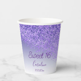 Vasos De Papel Elegante Purpurina morado dulce 16 cumpleaños