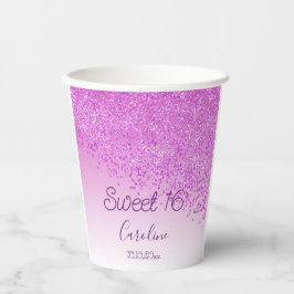 Vasos De Papel Elegante Purpurina rosa dulce 16 cumpleaños