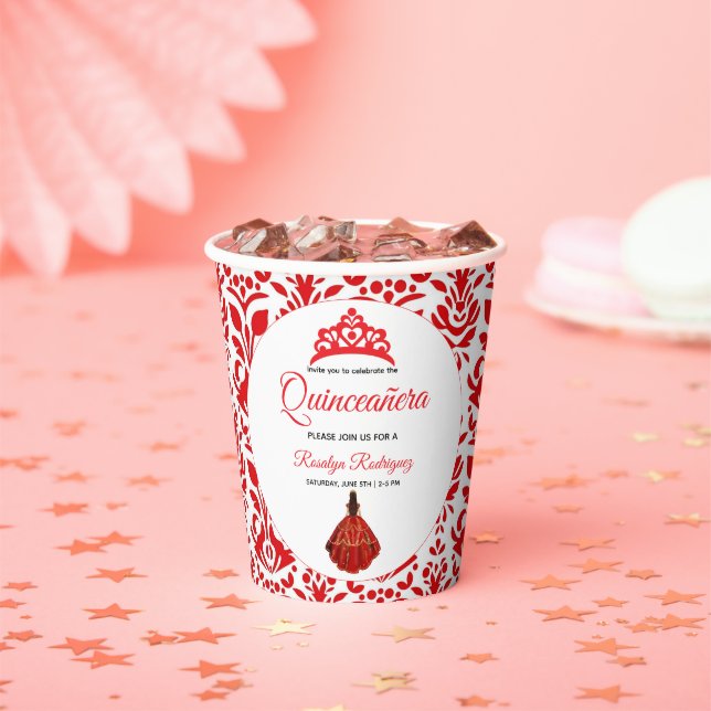 Vasos De Papel Elegante Red Royal Quinceañera (in situ)
