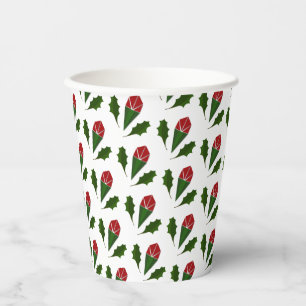 Vasos De Papel Elegante Resumen Roses Rojas y hojas Patrón Floral