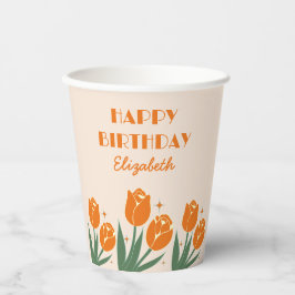 Vasos De Papel Elegante retro Tulip Floral Naranja Cumpleaños