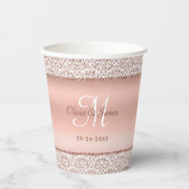 Vasos De Papel Elegante Rosa Damask Monograma dorado Boda