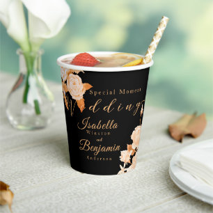 Vasos De Papel Elegante Rosa de oro Boda negro