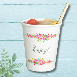 Vasos De Papel Elegante Rosa de Peonía Fresa Regaderazo de Novia