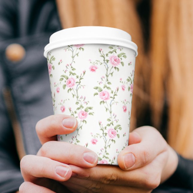 Vasos De Papel Elegante Rosa Floral Vintage Moderno  (Subido por el creador)