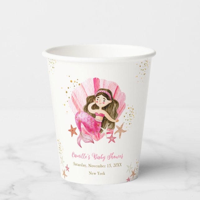 Vasos De Papel Elegante rosa Mermaid Ocean Starfish Baby Shower (Anverso)