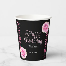 Vasos De Papel Elegante rosa rosa floral negro gracias