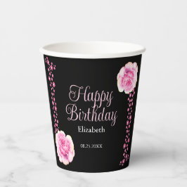 Vasos De Papel Elegante rosa rosa floral negro gracias