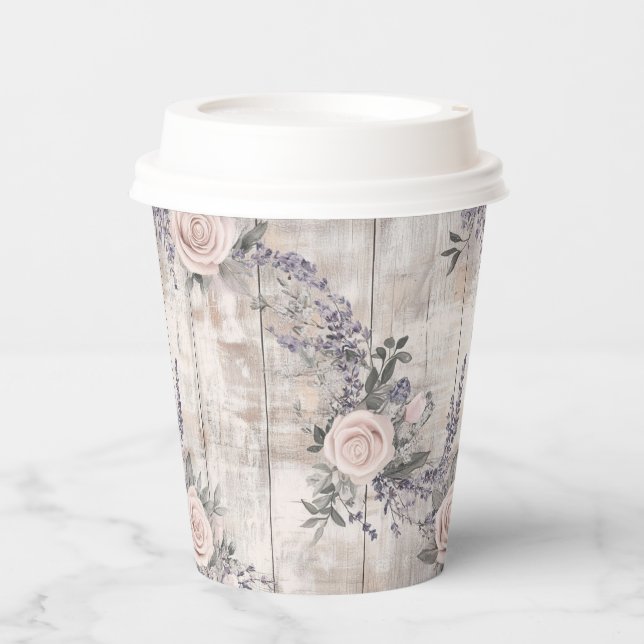 Vasos De Papel Elegante rosa rosa y Boda de lavanda taza de papel (Anverso)