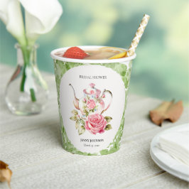 Vasos De Papel Elegante Rosa Verde Floral Flores Ducha de Novia