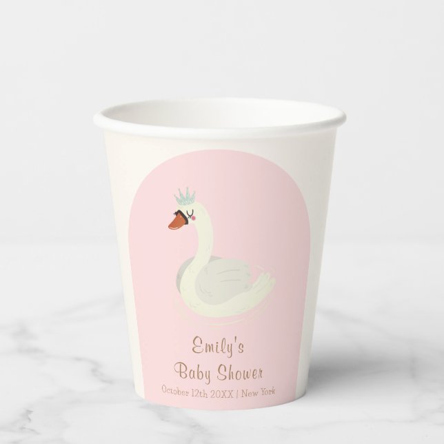 Vasos De Papel Elegante rosado Boho Arch Princess Swan Baby Showe (Anverso)