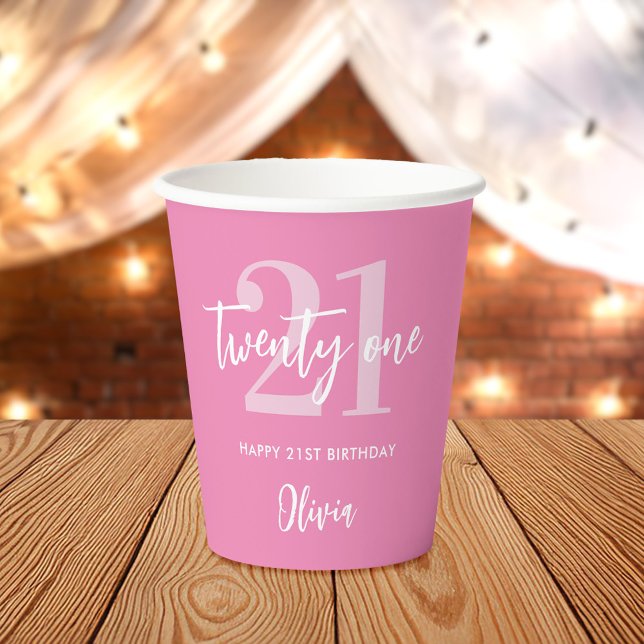 Vasos De Papel Elegante rosado moderno cumpleaños 21 (Subido por el creador)