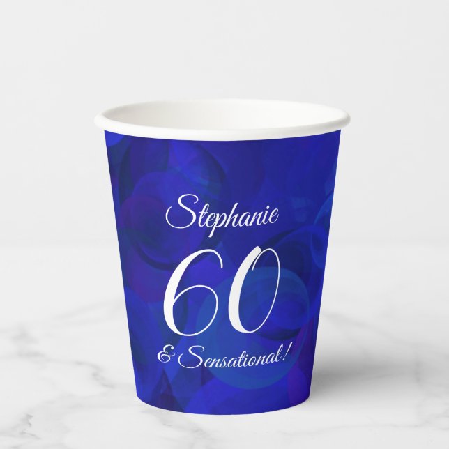 Vasos De Papel Elegante Royal Blue 60 y cumpleaños sensacional (Anverso)