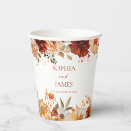 Vasos De Papel Elegante Rústico Otoño Floral Boda