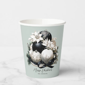 Vasos De Papel Elegante sabio negro marfil verde adorno de Navida