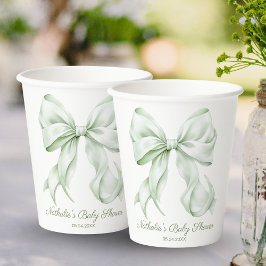 Vasos De Papel Elegante Sage Green Bow Baby Shower