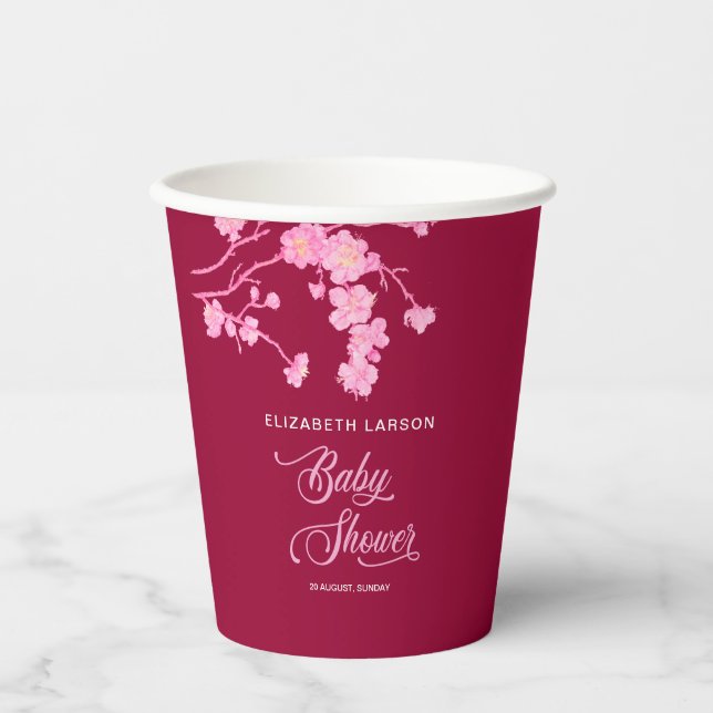 Vasos De Papel Elegante Sakura Cherry Blossoms Baby Shower (Anverso)