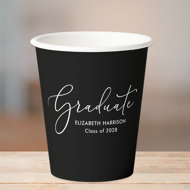 Vasos De Papel Elegante Script Black Graduation Party Cups de pap (Subido por el creador)