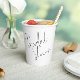 Vasos De Papel Elegante Script Nombre Fecha Bridal Shower Blanco