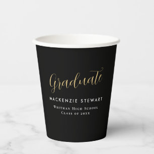 Vasos De Papel Elegante Sencillo Guión Dorado Graduación Negro