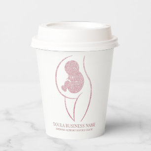 Vasos De Papel Elegante Silueta de Embarazada en Rosa Dorado