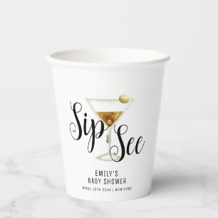 Vasos De Papel Elegante Sip & See Martini Cocktail Baby Shower