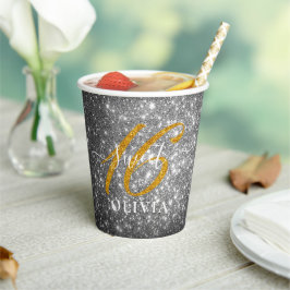 Vasos De Papel Elegante Sparkly Purpurina Sweet 16