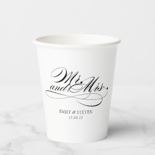 Vasos De Papel Elegante Sr. y boda de caligrafía de la sra