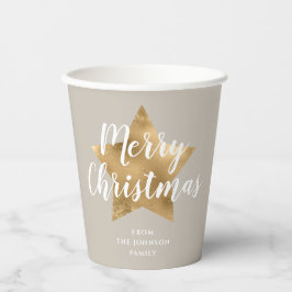 Vasos De Papel Elegante Taupe Faux Gold Star Feliz Navidad