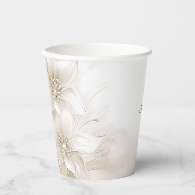Vasos De Papel Elegante taza de papel con flores blancas de marfi (Anverso)