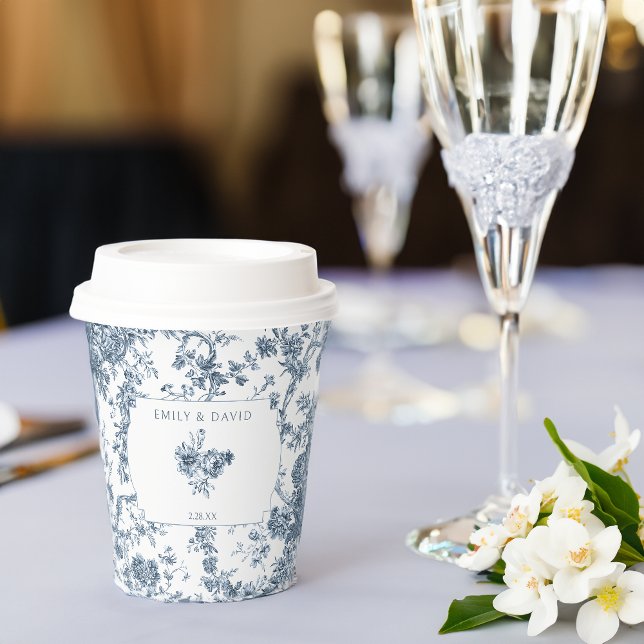 Vasos De Papel Elegante toile floral azul francés grabado (Subido por el creador)