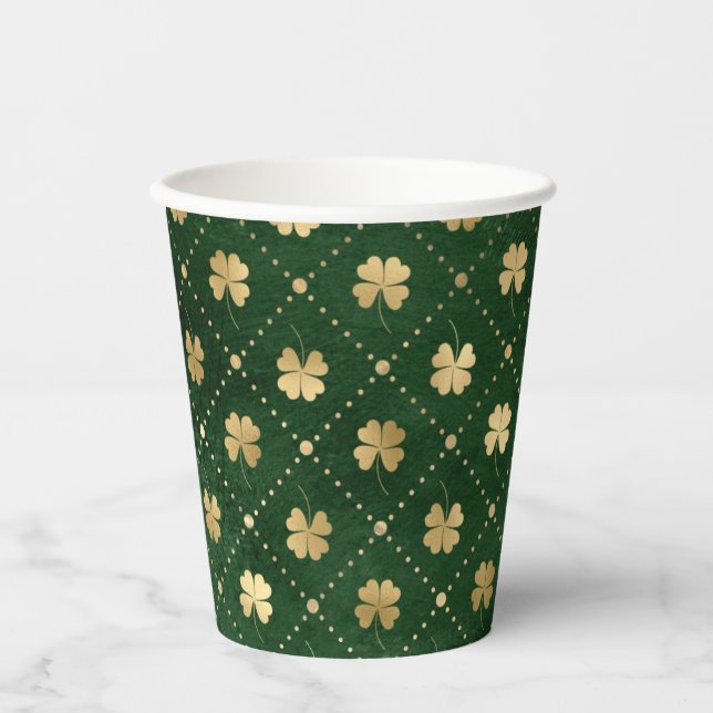Vasos De Papel Elegante trébol de oro verde (Anverso)