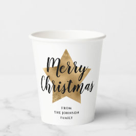 Vasos De Papel Elegante White Faux Gold Star Feliz Navidad