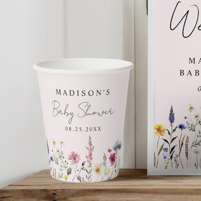 Vasos De Papel Elegante Wildflower Meadow Rubor Pink Baby Shower (Subido por el creador)