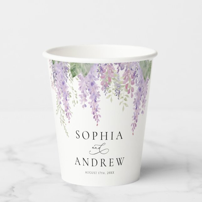 Vasos De Papel Elegante Wisteria Púrpura Flores Cups De Papel (Anverso)