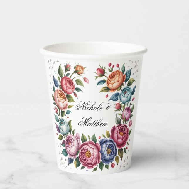 Vasos De Papel Elegante Wreath floral Wedding (Anverso)