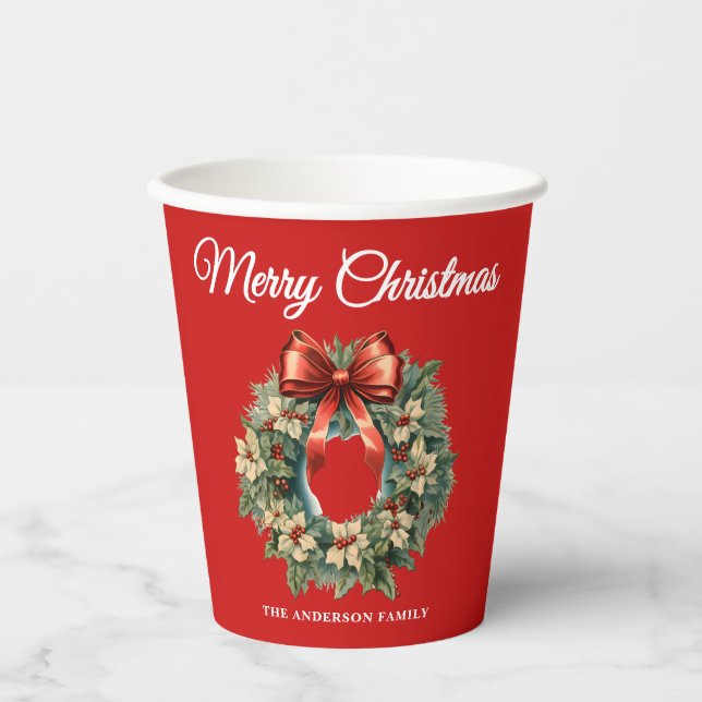 Vasos De Papel Elegante Wreath Navidades de acuarela (Anverso)