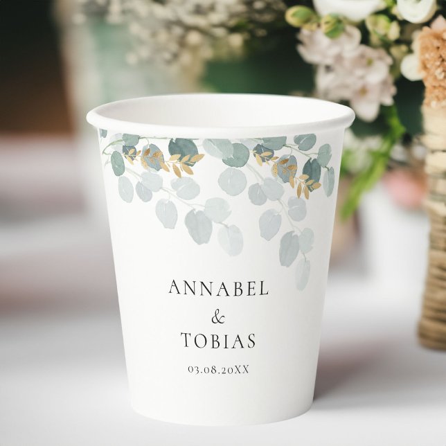 Vasos De Papel Elegante y moderno Leafy (Elegant Modern Leafy Paper Cups with your name and dates.)