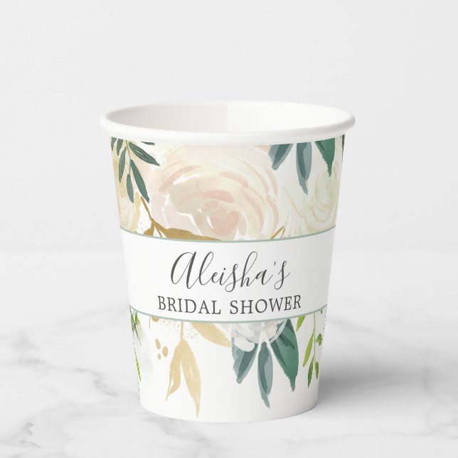 Vasos De Papel Elegante y personalizada vegetación floral de oro  (Izquierda)