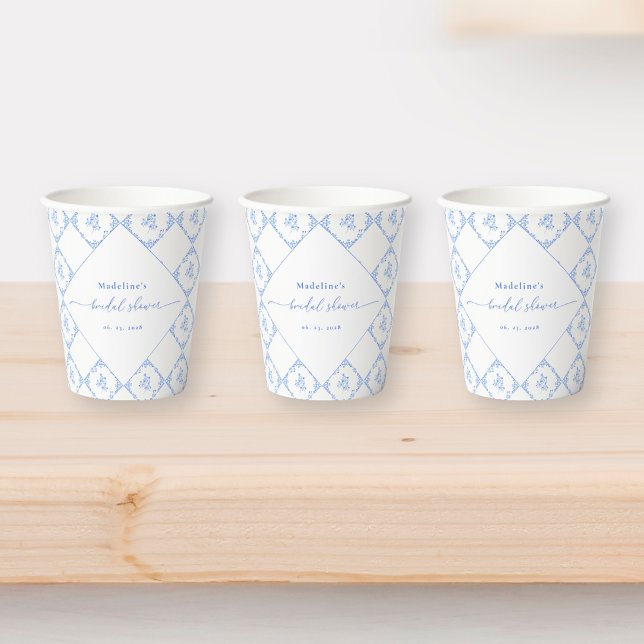 Vasos De Papel Elegantes baldosas azules para despedida de solter (Subido por el creador)