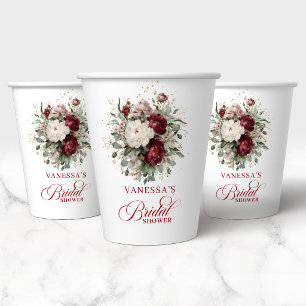 Vasos de Papel Elegantes Florales de Marsala para 