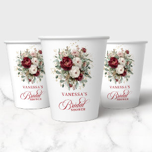 Vasos de Papel Elegantes Florales Rojo Intenso par