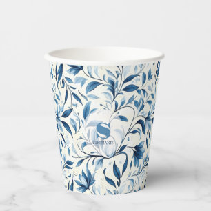 Vasos De Papel Elegantes hojas de paisley azul - fondo blanco (1)