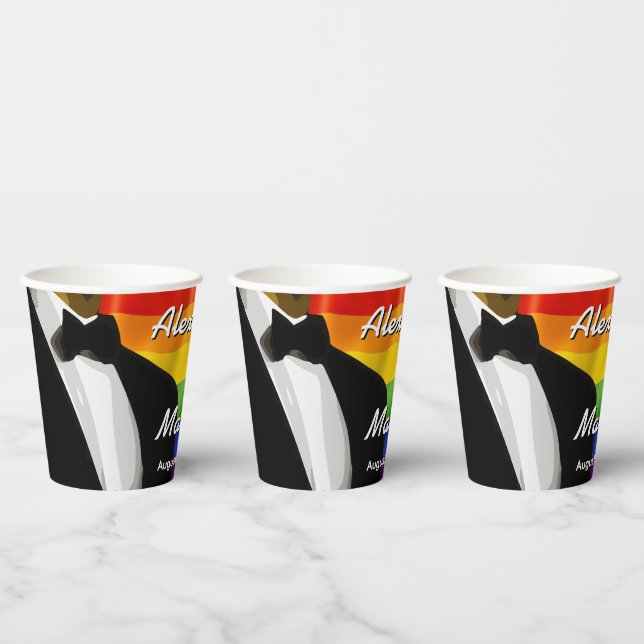 Vasos De Papel Elegantes hombres gay modernos Boda arcoiris (Multi)